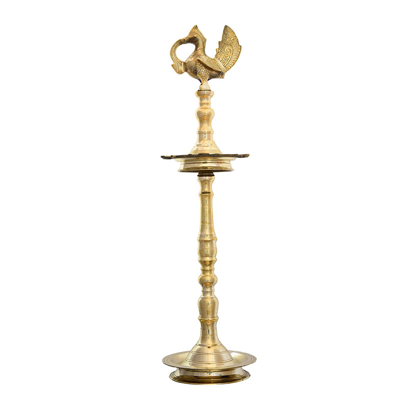 Thooku Vilakku - Heritage Brass Oil Lamp From South India. Length 60 cm x  Diameter 11.5 cm