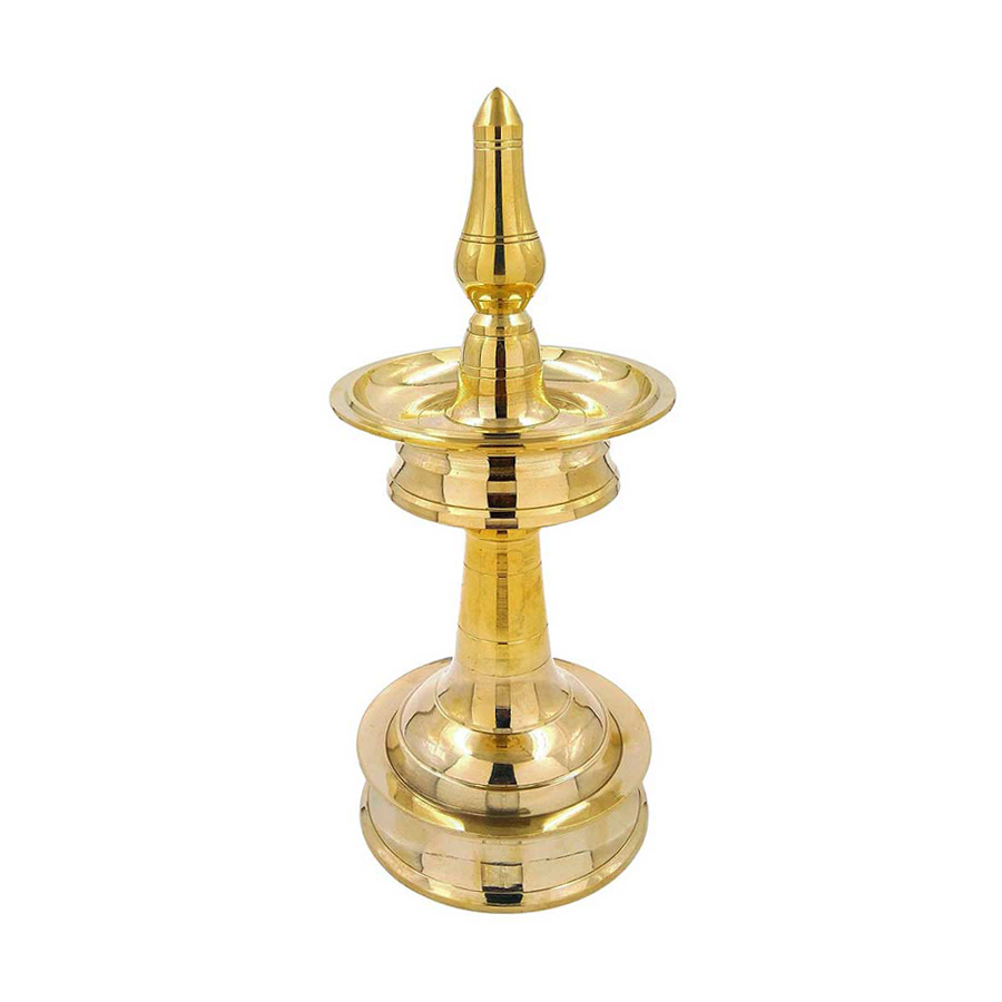 Brass Temple Décor Standing 5 Wick Oil Lamp Traditional Small Size