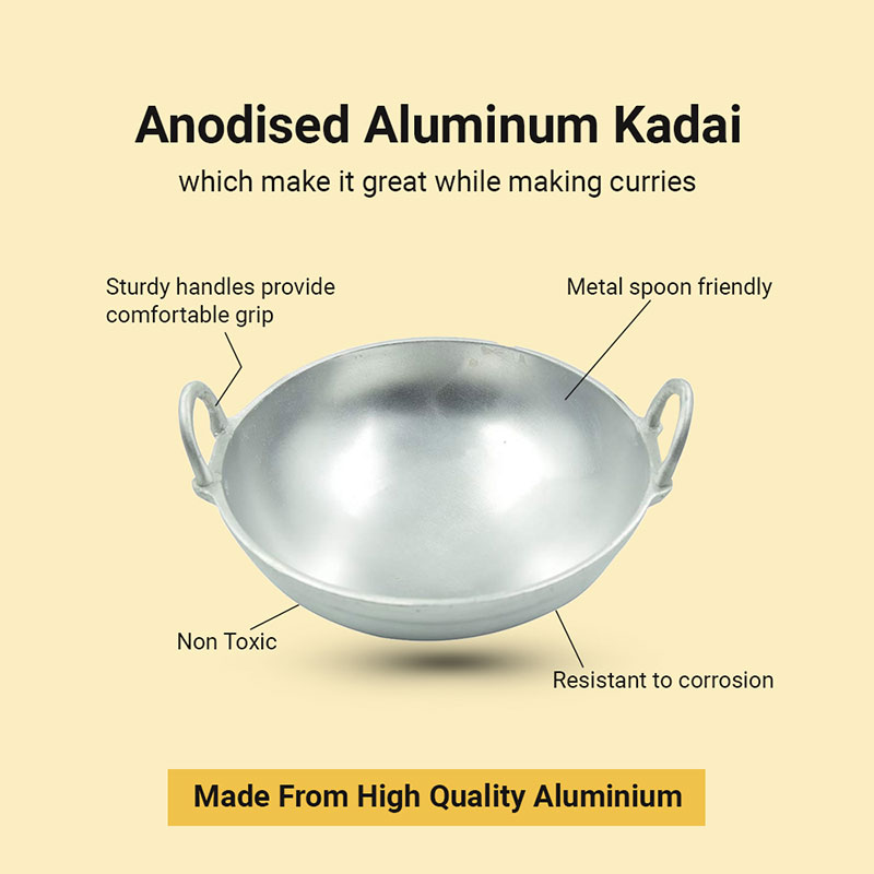 Shradha Trading Aluminium Kadai,Aluminum Indian Kadai,Indian Kadai, Frying Pan, Size-11