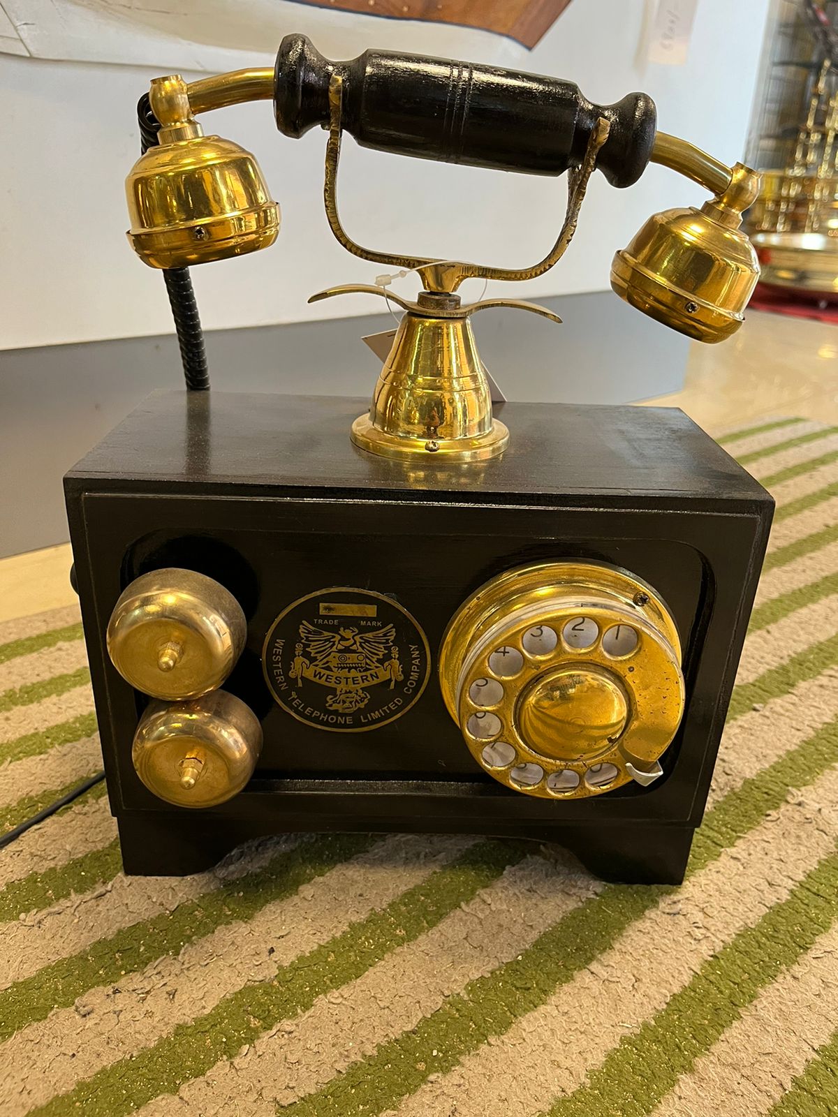 Telephone Nautical Brass Golden Vintage engraved Rotary tabletop desk  working